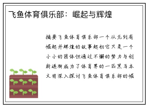 飞鱼体育俱乐部：崛起与辉煌